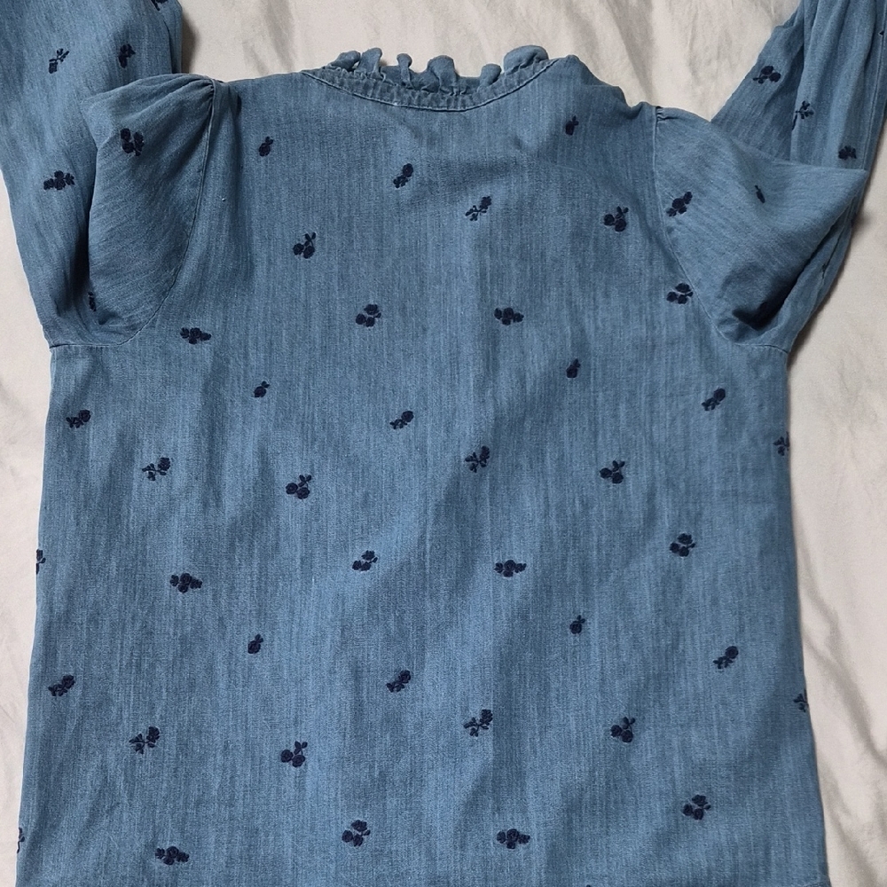 Blue Ruffled Button-Up Blouse - Picture 5 of 6